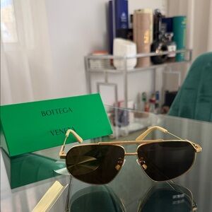 Bottega Veneta Gold-Tone Frame Sunglasses with Black Lenses
